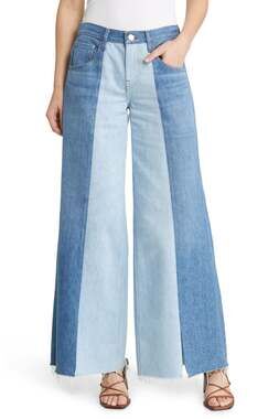 FRAME Front Slit Raw Hem Wide Leg Jeans in Split Personality